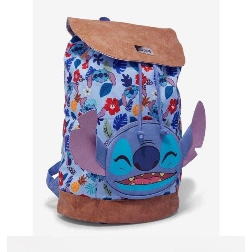 Disney Lilo And Stitch Tropical Slouch Backpack 3D Ears Drawstring Closure 19” - Picture 2 of 12
